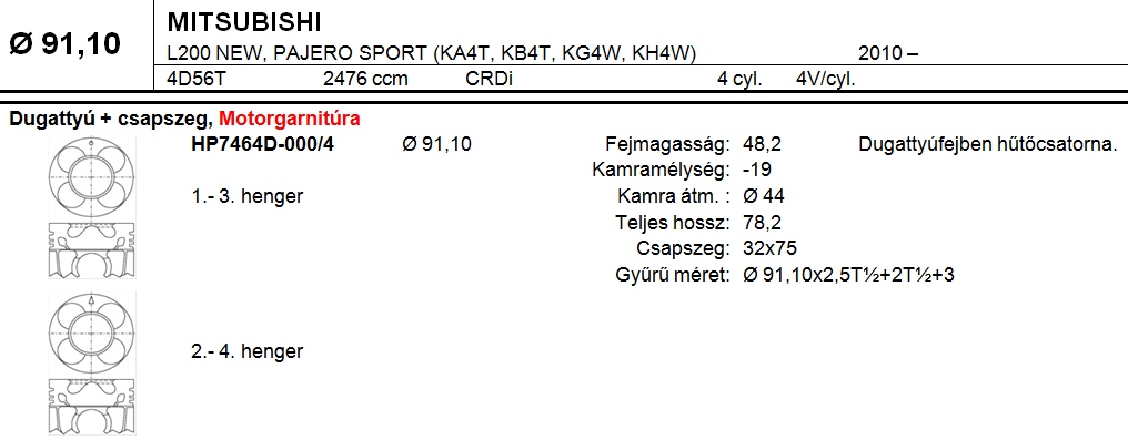 MITSUBISHI Dugattyú csapszeggel STD