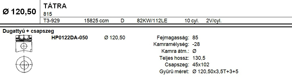TÁTRA Dugattyú csapszeggel STD
