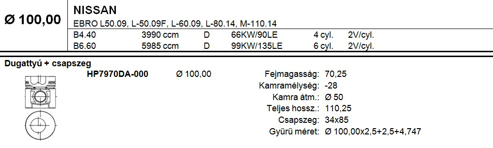 NISSAN Dugattyú csapszeggel STD