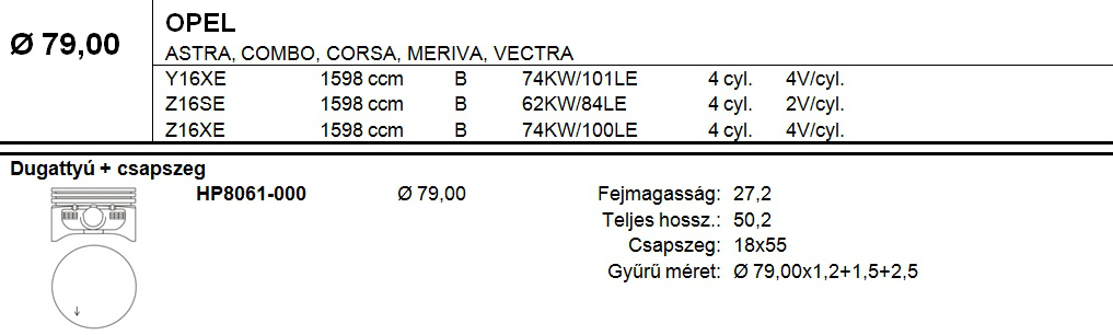 OPEL Dugattyú csapszeggel STD