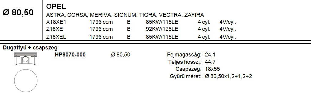 OPEL Dugattyú csapszeggel STD