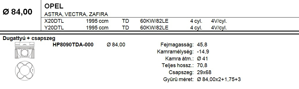 OPEL Dugattyú csapszeggel STD