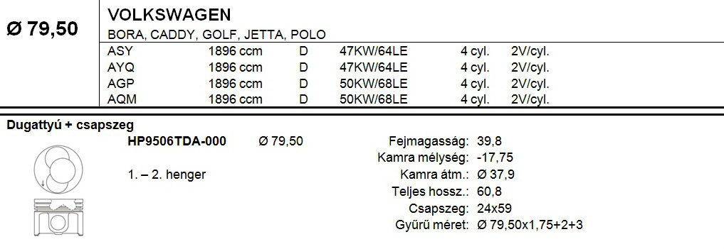 VW Dugattyú csapszeggel STD