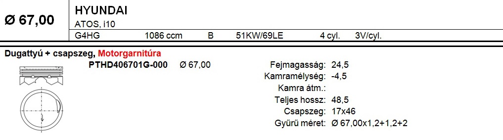HYUNDAI 67,00 Dug+csapszeg