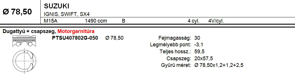 SUZUKI 78,50 Dugattyú+csapszeg 4